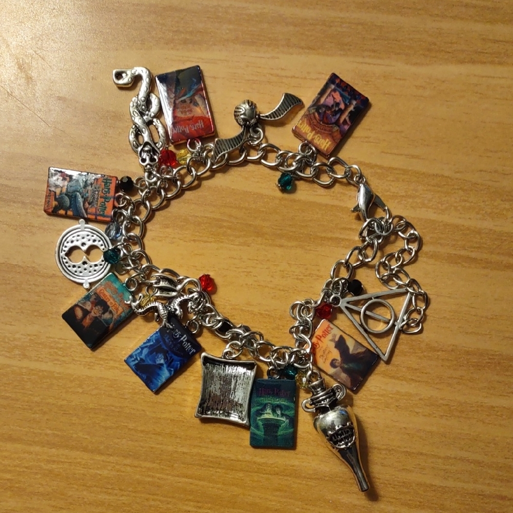 Silver Charm Bracelet with Colorful Book Charms